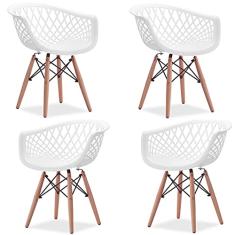 4 Cadeiras Poltronas Web Sidera Clarice Base DSW Eiffel madeira e aço (Branca)