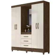 Guarda Roupa 4 Portas Com Espelho 8313 Castanho Wood Off White Moval
