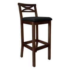 Banqueta Media Estofada para Bancada Madri Madeira Capuccino Suede Preto CCS