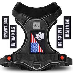 Peitoral para cães de serviço, sem puxão, para animais de estimação, com 2 clipes de trela, refletivo, ajustável, sem asfixia, com 5 peças de adesivos, arnês com alça de controle fácil de caminhar,
