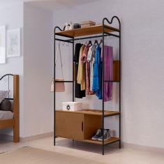 Guarda-Roupa Closet Oasis 1 Porta Preto e Nature