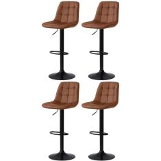 Kit 4 Banqueta Alta Elegance Estofada Com Base Giratória E Regulagem De Altura - Marrom
