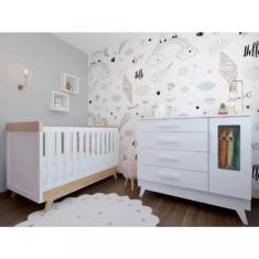 Quarto de Bebê com Berço Cômoda com Janela e 2 Nichos 100% MDF Retrô K