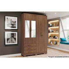 Guarda Roupa 4 Portas (2 C- Espelho) E 3 Gavetas C- Pés Caju Da135 Castanho - Henn