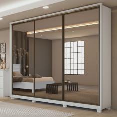 Guarda Roupa Casal com 3 Espelhos 3 Portas de Correr 6 Gavetas e Pés 270,5cm Spazio Super Glass