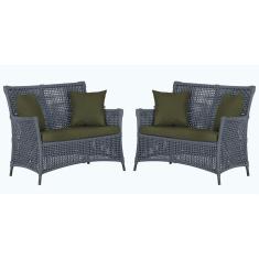 2 Sofás área Externa Igapó Alumínio Preta Corda Náutica E13 Prata