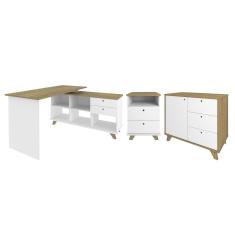 Conjunto Escritório Home Office 3 Peças Golden A06 Olmo-branco - Mpozenato
