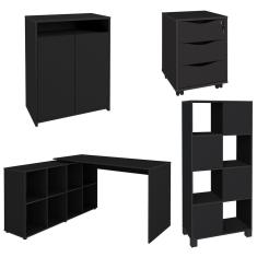 Conjunto Escritório Home Office 4 Peças Side A06 Preto - Mpozenato