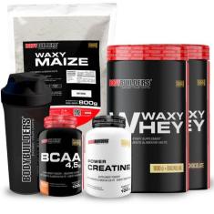 Kit 2x Whey Protein Waxy Whey Pote 900g BCAA 100g Power Creatina 100g 