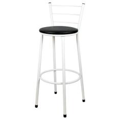 Banqueta Alta Para Cozinha Branca Epoxi Assento Preto - Lamar Design