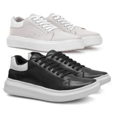 Kit 2 Tenis Casual Masculino Sola Alta Flat Plataforma Facil Calce Con