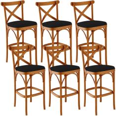 Kit 06 Banquetas Altas Cozinha Bancada Bar Sala de Jantar Estofada Ávila L02 Suede Preto - Lyam