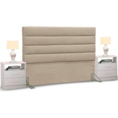 Cabeceira Cama Box Casal Queen 160cm Greta Suede Bege e 2 Mesas Laterais DM1 Branco - Mpozenato