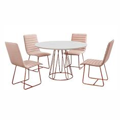 Conjunto Sala de Jantar Rubi Branco com 4 Cadeiras Estrutura Metal Cobre