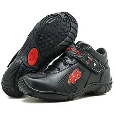 TENIS MOTOCICLISTA CASUAL URBANO TREKKING COURO 401 PRETO VERMELHO (42, 401 PRETO VERMELHO)