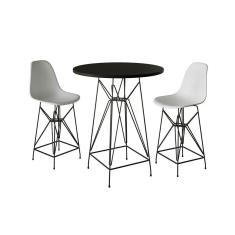 Jogo Mesa Bistrô Eames Preta 60Cm 2 Banquetas Branca Base Ferro Preto - Cor: Preto