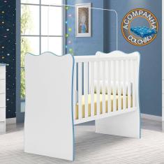 Berço Doce Sonho Branco Azul Qmovi + Colchão Physical Ortobom