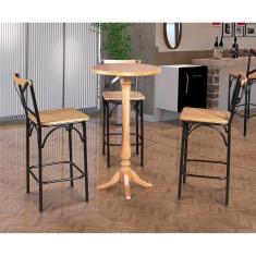 Conjunto Bistrô Industrial Mesa Madeira com 3 Banquetas Alta Paris - Natural