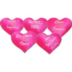 Almofada Coração De Pelúcia Grande Rosa Frases - 44cm