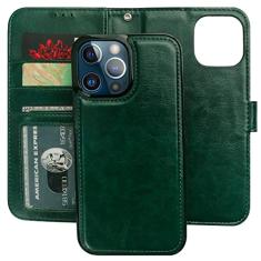 Bocasal Capa carteira destacável para iPhone 13 Pro com bloqueio de RFID, compartimentos para cartões, couro sintético premium, suporte magnético, à prova de choque, alça de pulso removível, flip 5G,