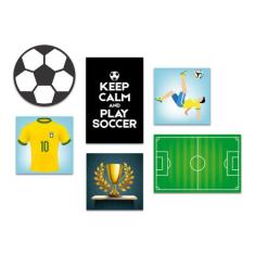 Kit 6 Placas Quadros Decorativo Infantil Futebol Bola Menino - Art Pri