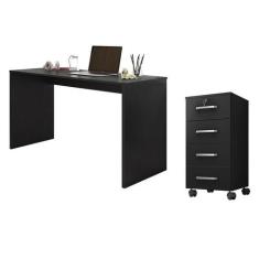 Mesa para computador e Gaveteiro Gávea com Chave 4 Gavetas Preto Fosco