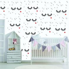 Adesivo De Parede Padrão Cílios E Bolinhas