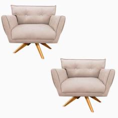 Kit 2 Poltronas Giratória Anitta Com Strass Suede Base De Madeira Ma30