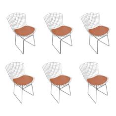 Kit 6 Cadeiras Bertoia Cromada Com Assento Sintético Cobre Cor Marrom