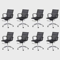Kit 8 Cadeiras Para Escritorio Diretor Esteirinha Tela Mesh 3303