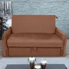 Sofá Cama 2 Lugares Com Baú Swords Veludo Ferrugem