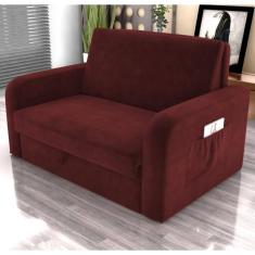 Sofá Cama Com Baú 2 Lugares Harry Veludo Vinho