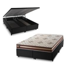 Conjunto Box Baú Preto Chicago Marrom 158x198x64 Espuma D33