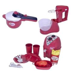 Cozinha Infantil Menino Air Fryer Vermelho Brinquedo 14Peças - Altimar