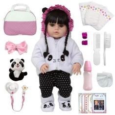 Boneca Reborn Pandinha Corpo Vinil Siliconado 52cm Kit Itens - Cegonha