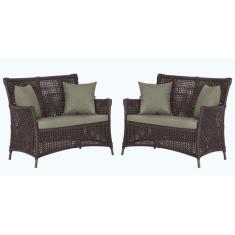 2 Sofás Área Externa Igapó Alumínio Pintura Marrom Corda Náutica Estof