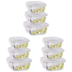 Jogo 9 Pote Vidro Hermético Marmita Kit Quadra 3 Tamanhos