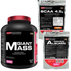 Kit Giant Mass 3 Kg + Albumina Protein 500G +Bcaa 4.5 1Kg Tangerina -