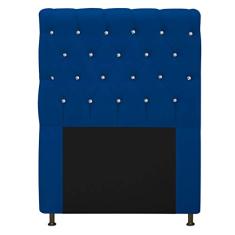 Cabeceira Estofada Cristal 90 cm Solteiro Com Strass Suede Azul Marinho - Doce Sonho Móveis