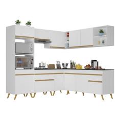 Armário De Cozinha Completa De Canto V245 Branco Dourado