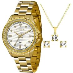 Relógio Feminino Lince dourado social Lrgj059l Ku28 Kit