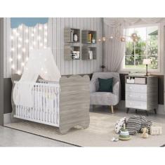 Quarto de Bebê Completo com 1 Berço e 1 Cômoda Panda Móveis Percasa Fresno/Branco