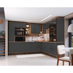 Cozinha Modulada Completa Isabelle 9 Peças com Torre Quente Para 2 fornos Freijó/Grafite