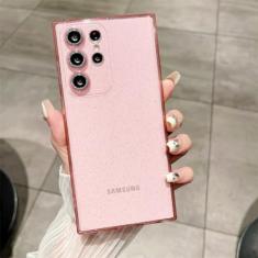 Capa macia com glitter transparente para Samsung Galaxy S24 S23 Ultra S22 S21 Plus S20 FE A54 A34 A55 A52 A35 A53 A25 Capa de filme de câmera, rosa, para Samsung A35 5G