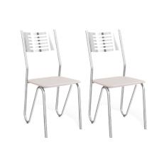 Cadeira Sala de Jantar Nápoles 2C045 Aço Kit 2 Uni Cromada - Assento Branco 106 - Kappesberg