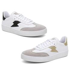 Kit 2 Tênis Feminino Casual Detalhe em Camurça Bardone-Masculino