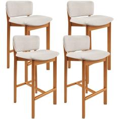 Kit 04 Banquetas Alta Para Cozinha Sala de Jantar Bar Dara L02 Linho Cru - Lyam Decor