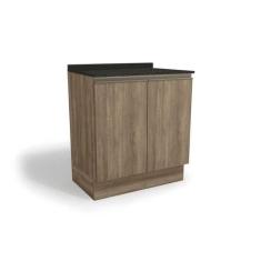 Balcão de Cozinha Maxxi G744 2 Portas c/ Tampo Nogal/Preto Brilho - Ka