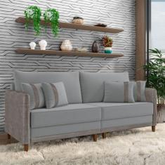 Sofá Living Montecarlo 3 Lugares Bipartido 232cm Pés em Madeira Veludo