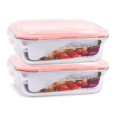 KIT 2 Potes de Vidro Retangular com Tampa Hermética 1520ml Cor:Vermelho (QH)